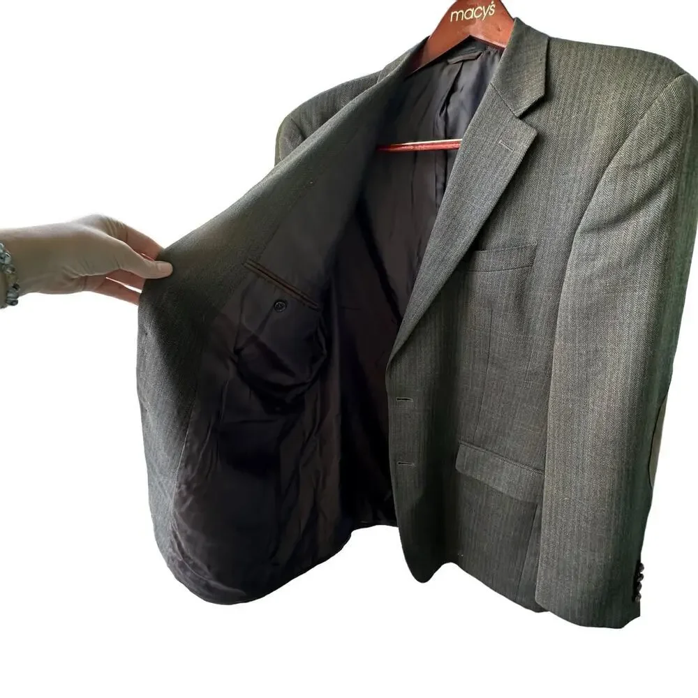 Ralph Lauren 100% Wool Sports Coat Elbow Patches‎ Brown Black Herringbone 42L